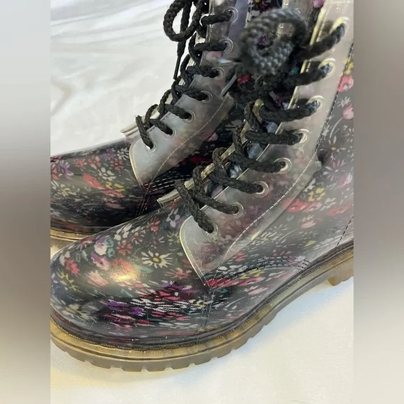 Dirty Laundry Roadie Floral Rubber Rain Combat Lace Up Boots Women’s Size 9 - Picture 4 of 16